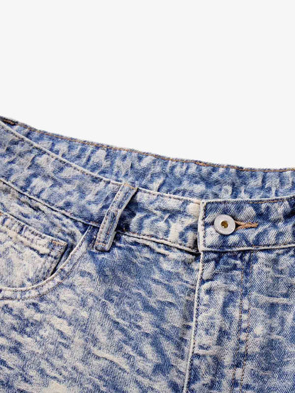 Cloud Texture Jacquard Effect Wide-Leg Jeans 