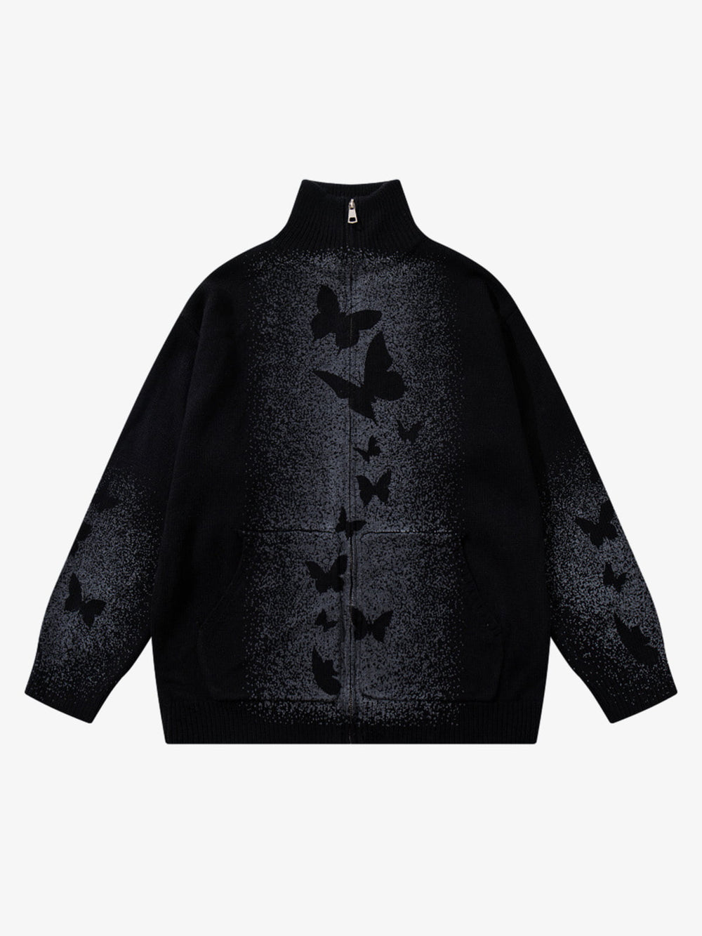Street Dark Phantom Butterfly Stand-Collar Knit Cardigan Sweater 