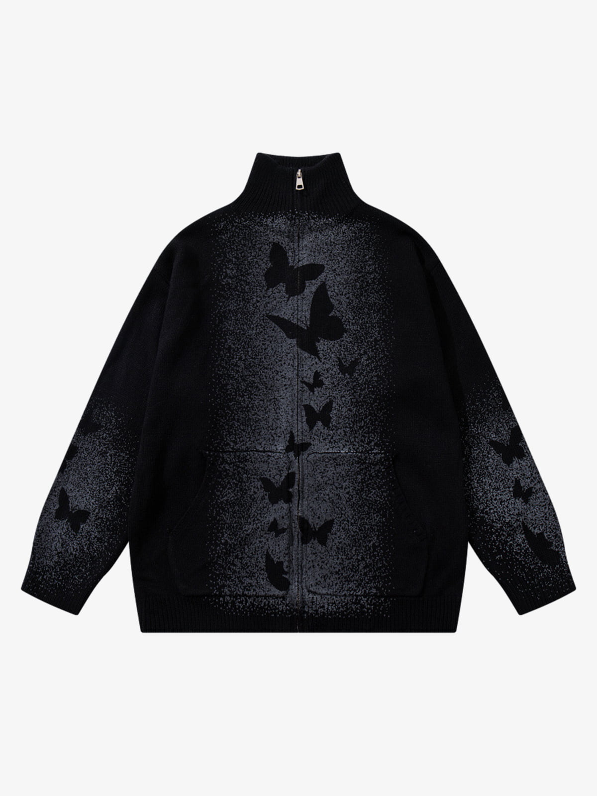 Street Dark Phantom Butterfly Stand-Collar Knit Cardigan Sweater 