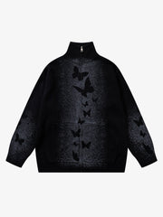 Street Dark Phantom Butterfly Stand-Collar Knit Cardigan Sweater 