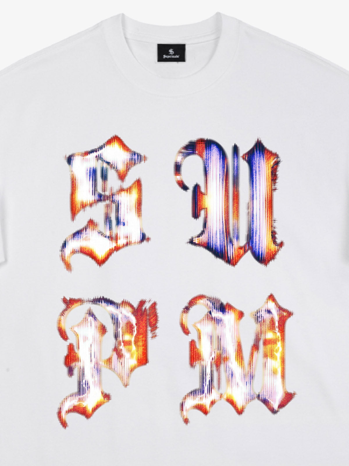 Cotton Logo Letter Design Short-Sleeve T-Shirt - Features Retro Digital Glitch Letter Print, Unisex 