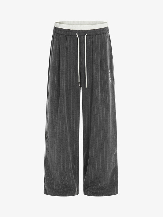 Pinstripe Elastic Waist Wide Leg Pants
