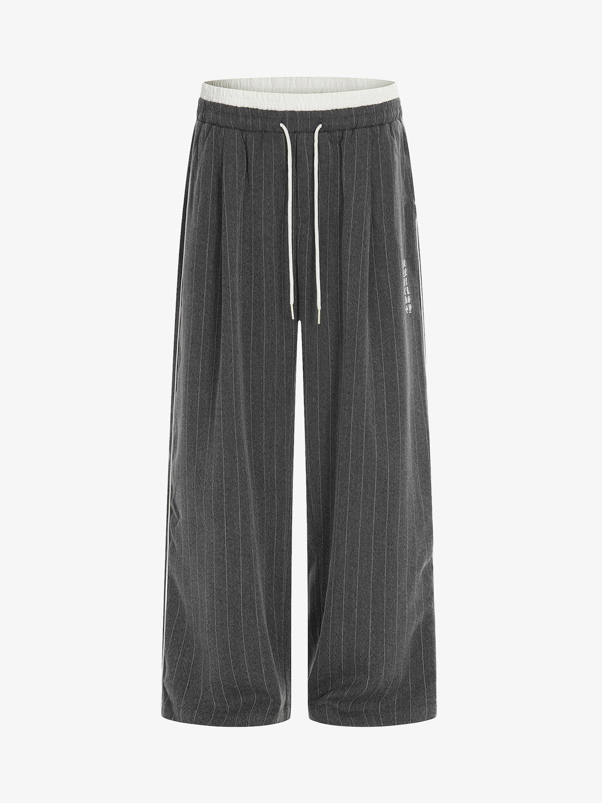 Pinstripe Elastic Waist Wide Leg Pants 