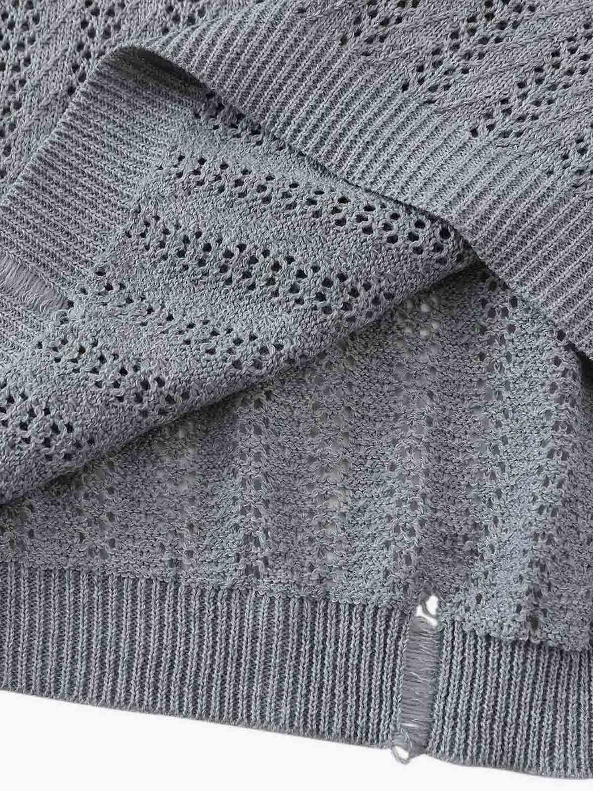 Stylish Knit Sweater with Floral Embroidery and Textured Design 