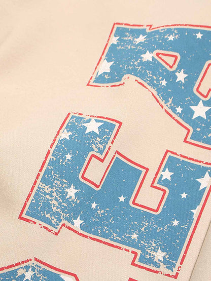 Retro Contrast Letter Print Fleece Wide-Leg Sweatpants 