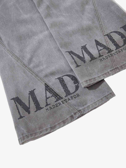 Distressed Washed Graphic Baggy Stacked Pants 