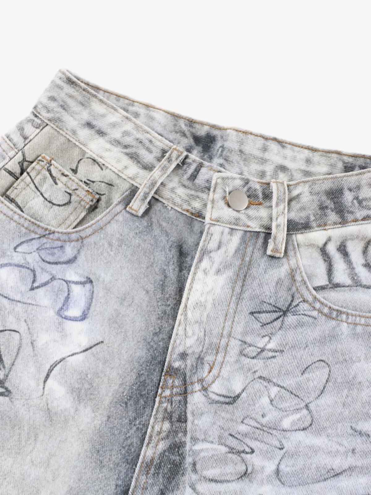Denim Wide Leg Pants with Graffiti Print High Waist Baggy Style Streetwear Jeans for Men and Women 