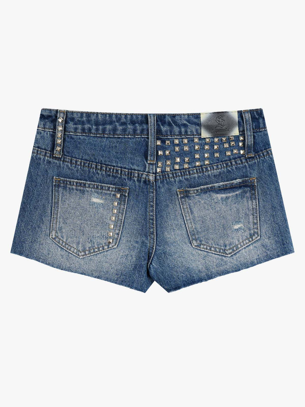 Mini shorts a vita bassa con borchie metalliche effetto invecchiato di Thesupermade