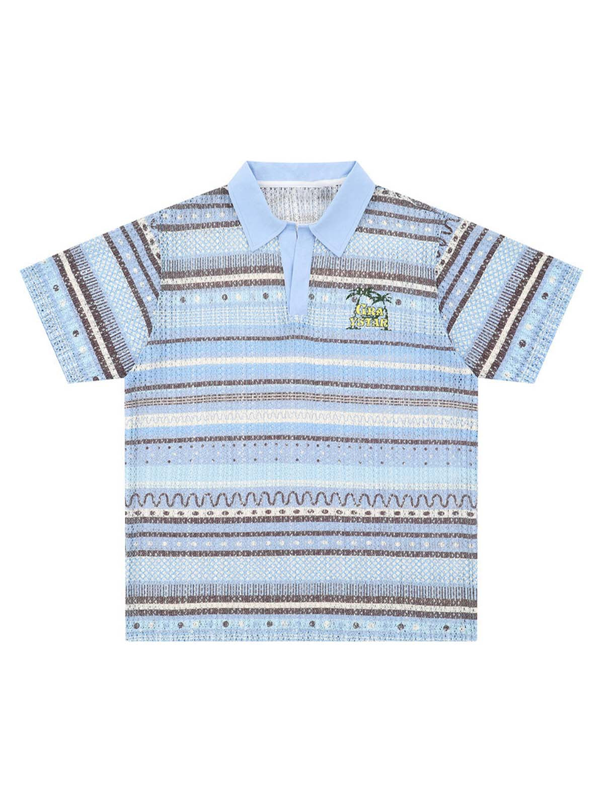 Retro Gradient Striped Hollow POLO Shirt 