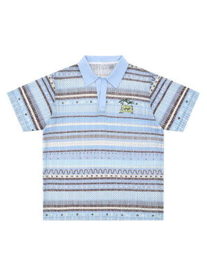 Retro Gradient Striped Hollow POLO Shirt 