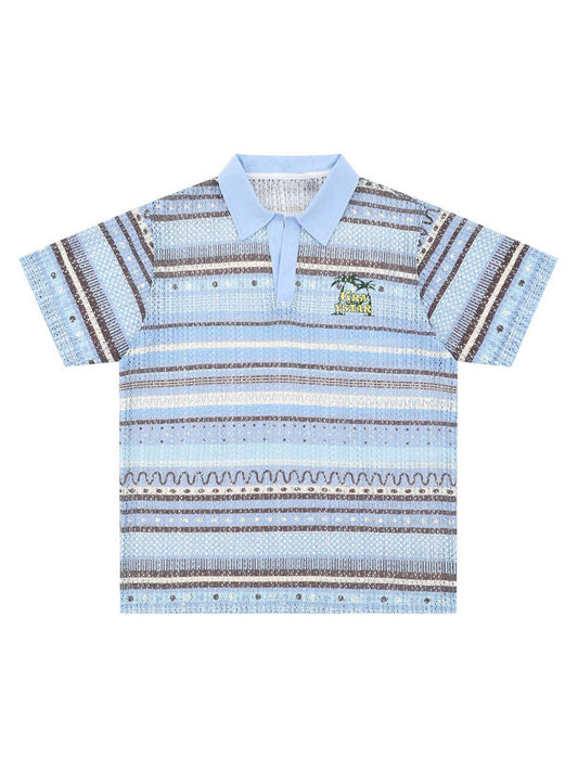 Retro Gradient Striped Hollow POLO Shirt 