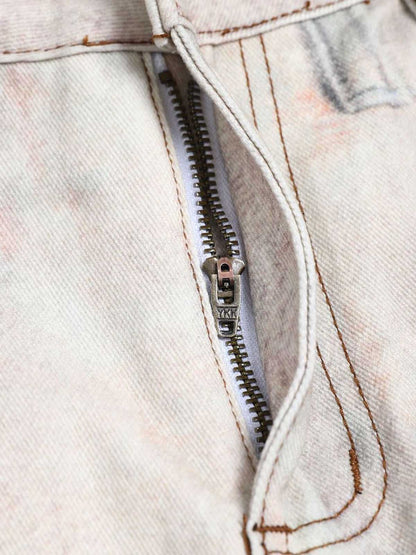 Cotton Patchwork Wide Leg Pants with Equestrian Print and Plaid Details 