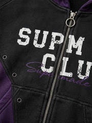 Contrast Panel Studded Zip-Up Hoodie