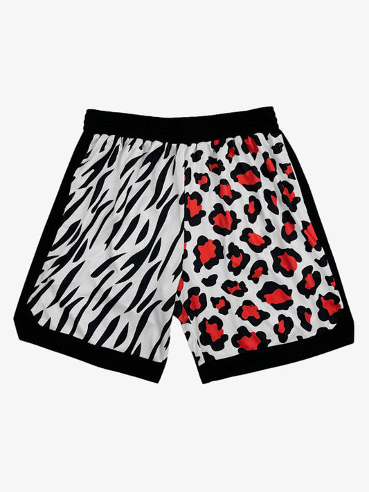 Moisture-Wicking Split Leopard Mixed Sport Shorts 