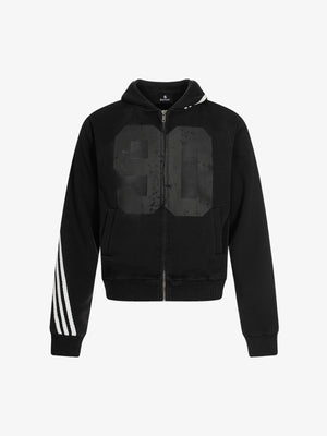 Striped Patchwork Distressed Washed Boxy Zip-Up Hoodie