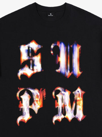 Cotton Logo Letter Design Short-Sleeve T-Shirt - Features Retro Digital Glitch Letter Print, Unisex 