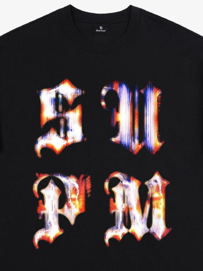 Cotton Logo Letter Design Short-Sleeve T-Shirt - Features Retro Digital Glitch Letter Print, Unisex 