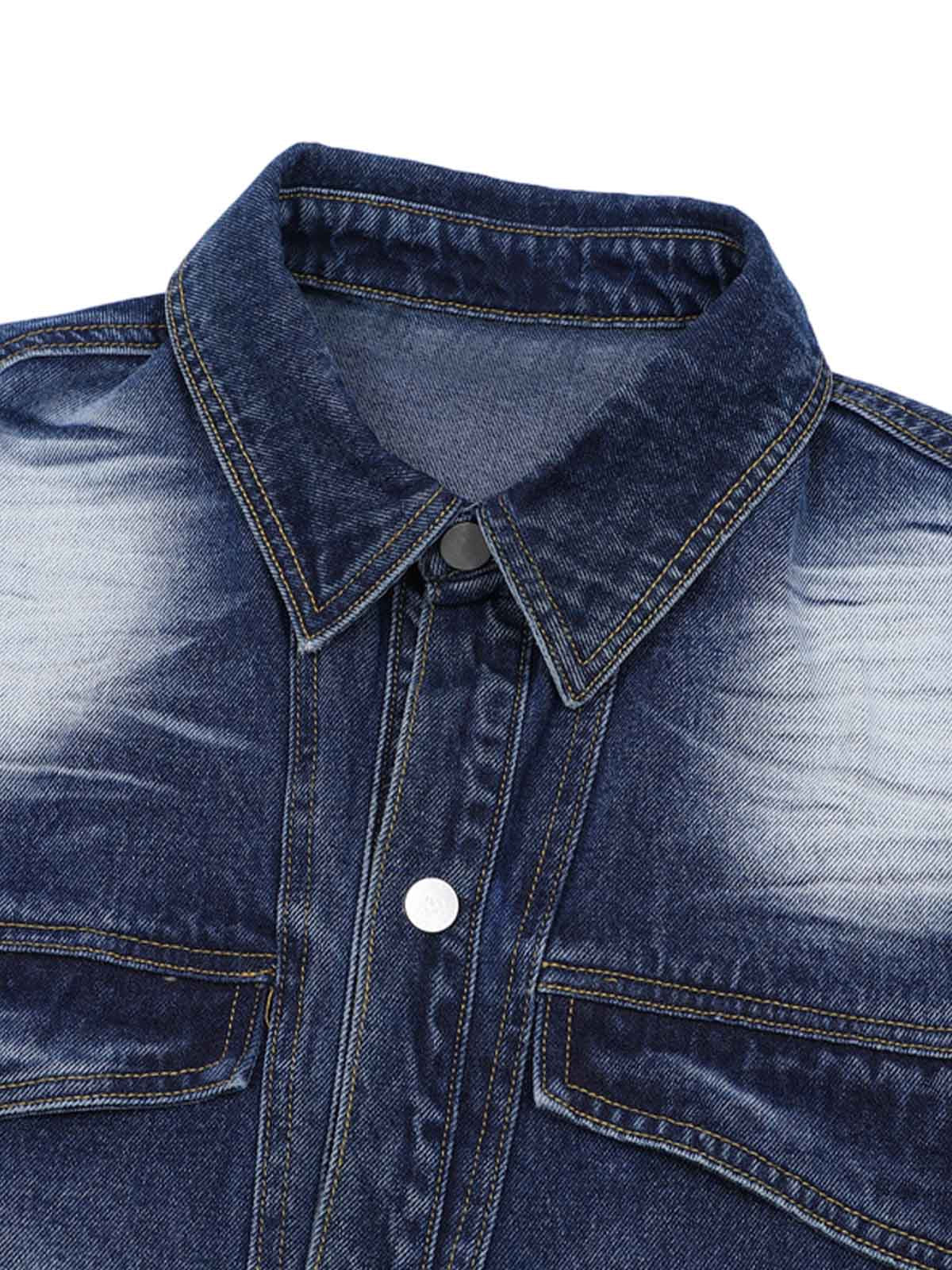Distressed Washed Workwear Denim Shirt And Jorts Set 