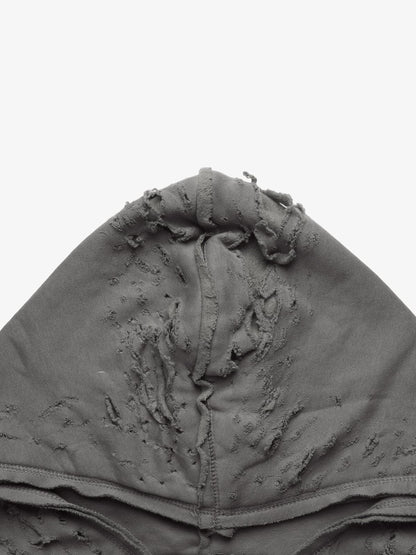 Retro Distressed Ripped Zip Up Hoodie 