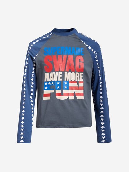 American Flag Star Graphic Color Block Long Sleeve Tee