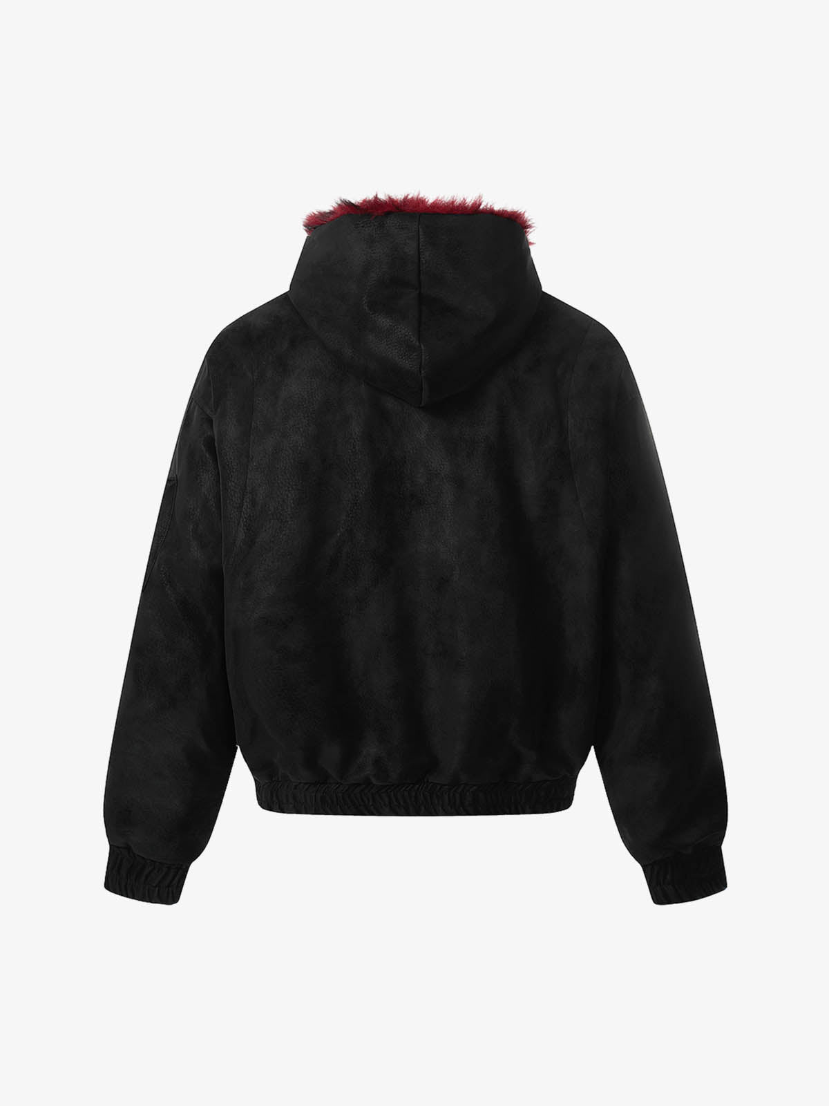 Retro Suede Faux Fur Collar Fleece Zip Up Bomber Jacket 