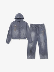 Anti-War Graphic Washed Splatter Sweat Set