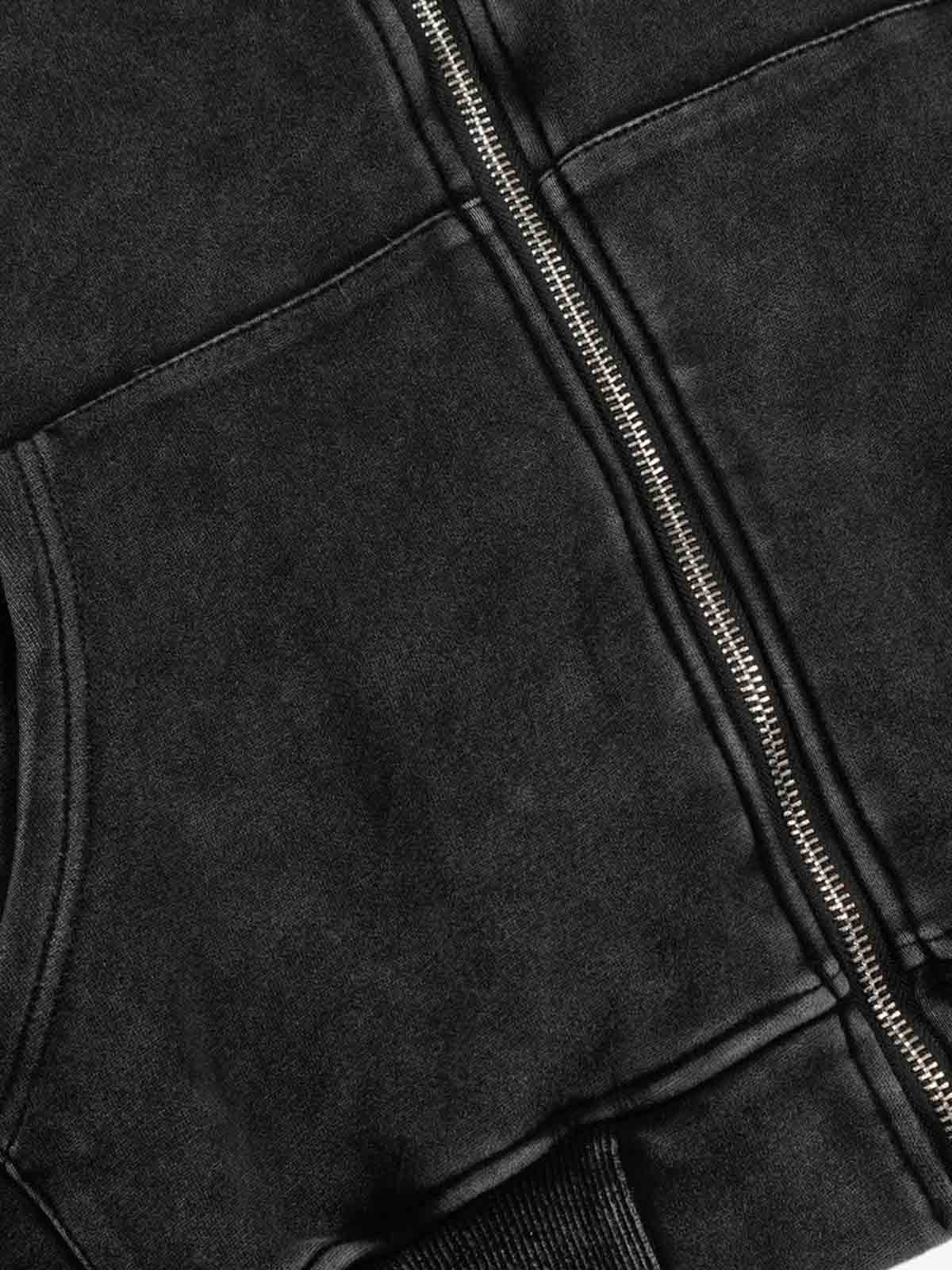 Vintage Washed Panel Construction Zip-Up Hoodie