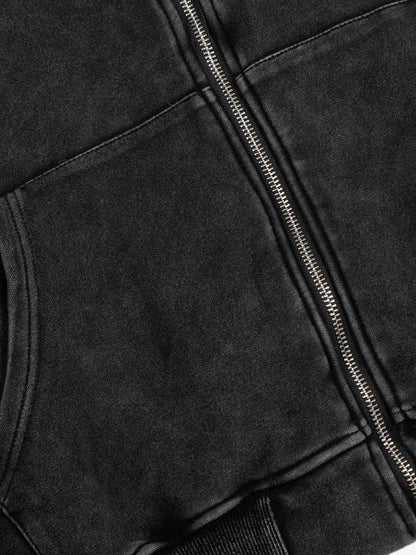 Vintage Washed Panel Construction Zip-Up Hoodie