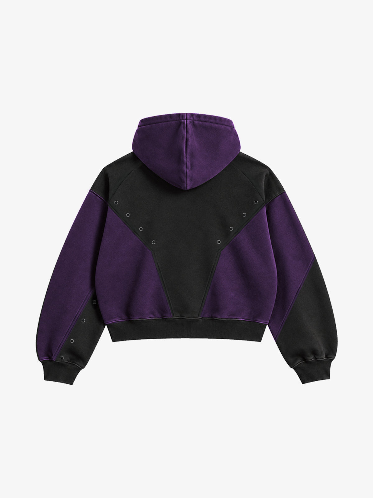 Contrast Panel Studded Zip-Up Hoodie