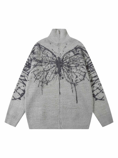 Thesupermade Butterfly Jacquard  Knit Mock Neck Sweater 
