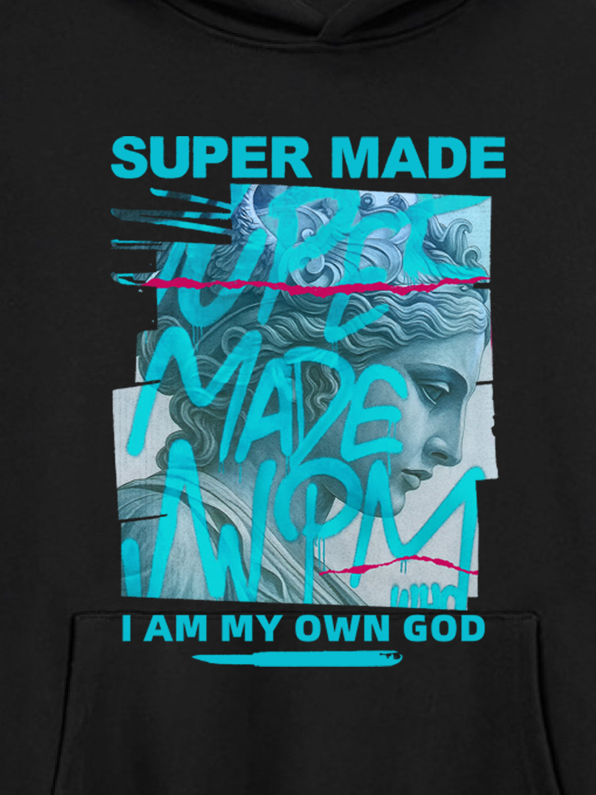 Supermade Street Graffiti Statue-print Hooded Hweatshirt 