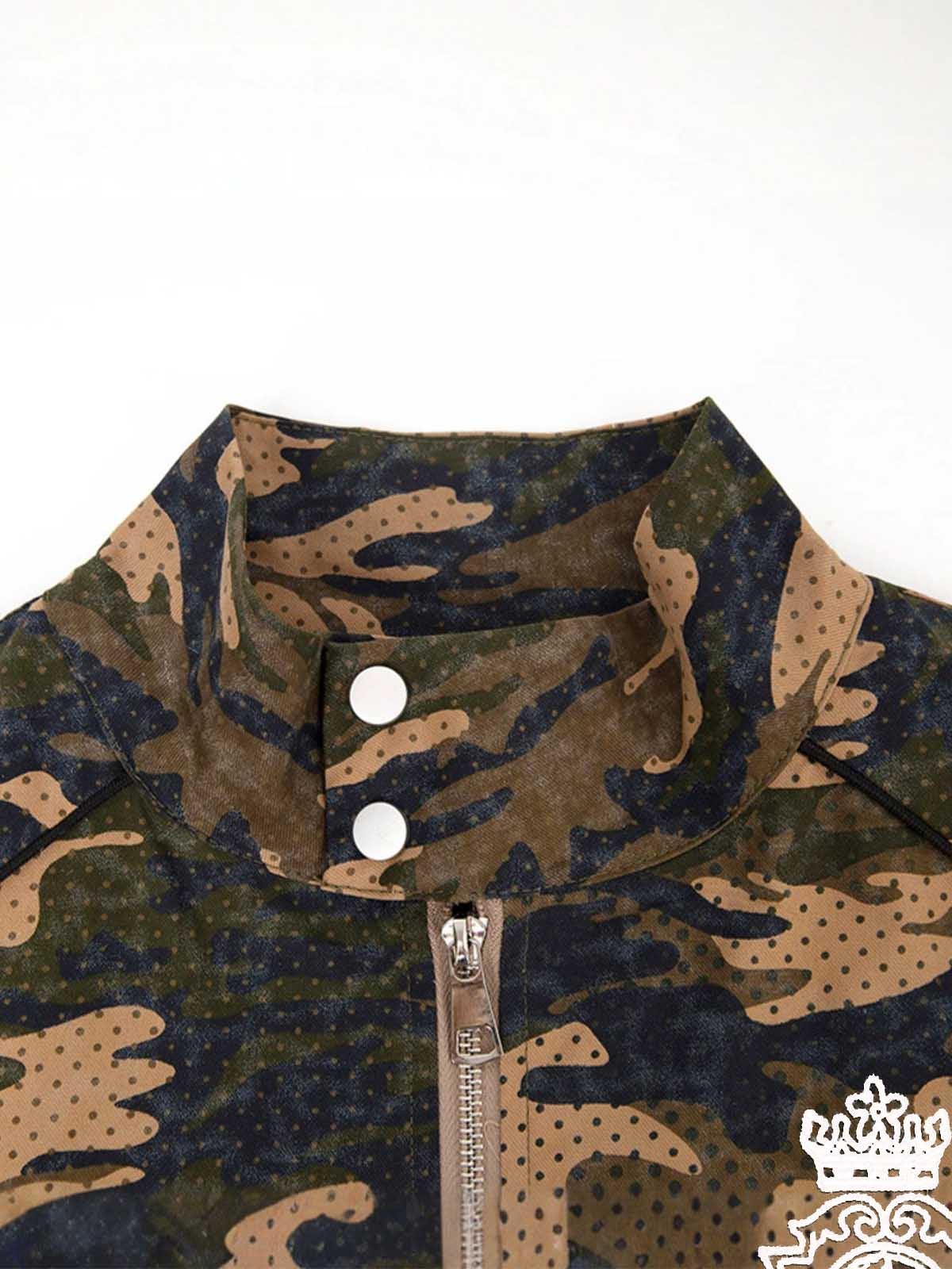 Camo Flag Badge Embroidered Stand-Collar Jacket