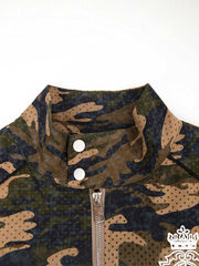 Camo Flag Badge Embroidered Stand-Collar Jacket