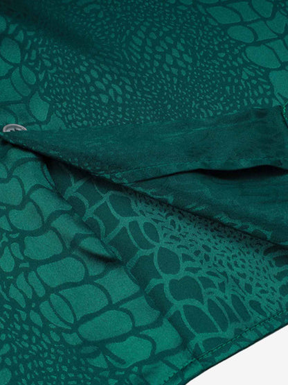 Emerald Crocodile Satin Cuban Shirt 