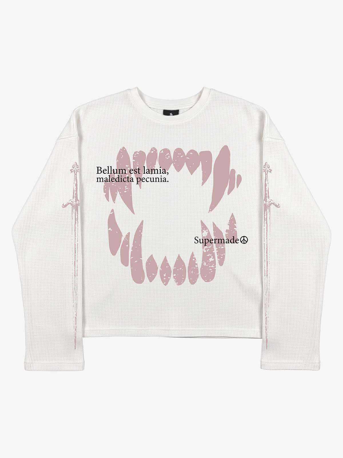 Fangs Graphic Waffle Boxy Long Sleeve Top