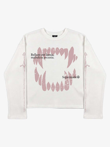 Fangs Graphic Waffle Boxy Long Sleeve Top