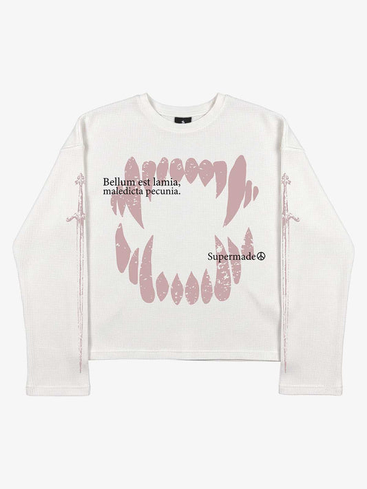 Fangs Graphic Waffle Boxy Long Sleeve Top