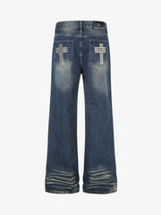 Distressed Rivet Detail Bootcut Jeans