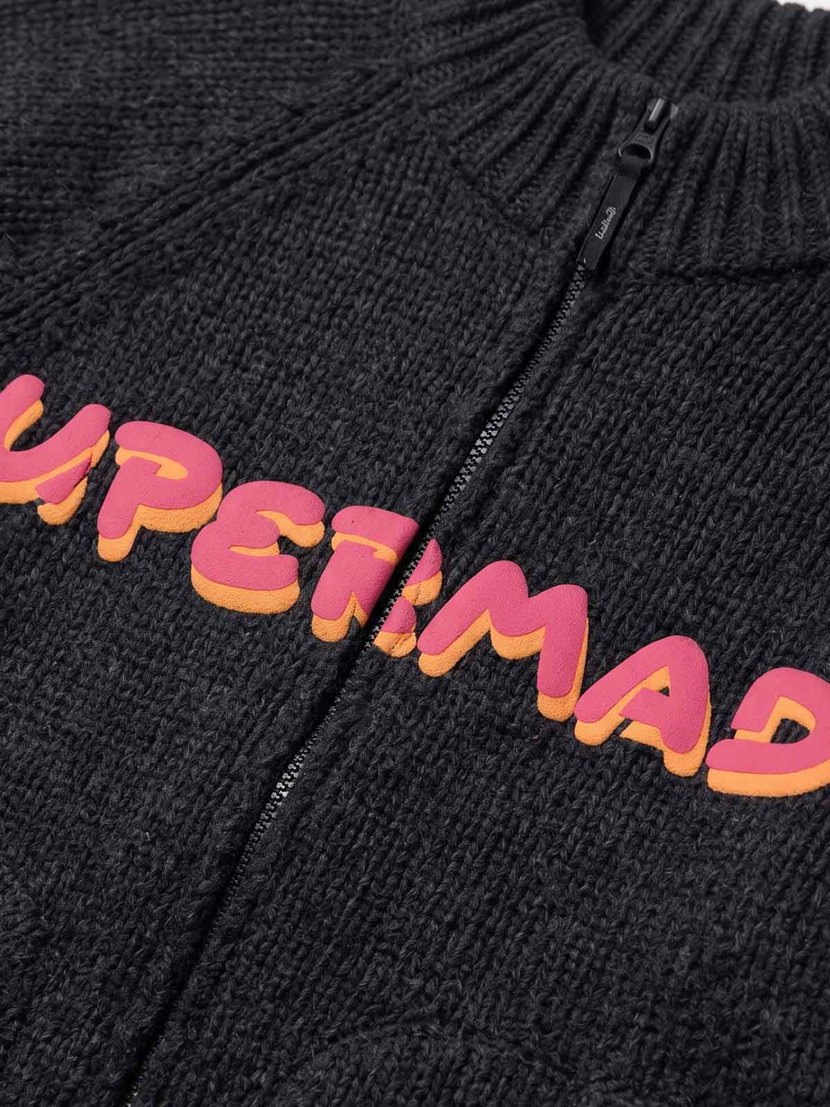 Colorful Letter Graphic Zip Knit Cardigan