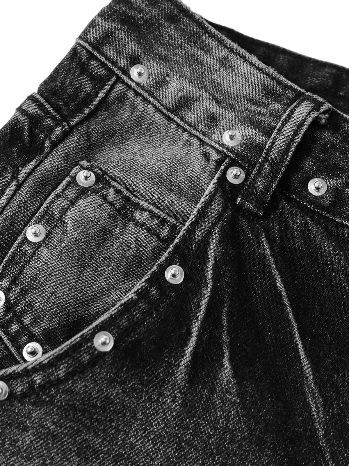 Washed Distressed Rivet Denim Cropped Jorts