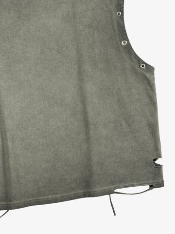 Washed Sleeveless Vest – Oversized Grommet Detail Drawstring Hem Streetwear