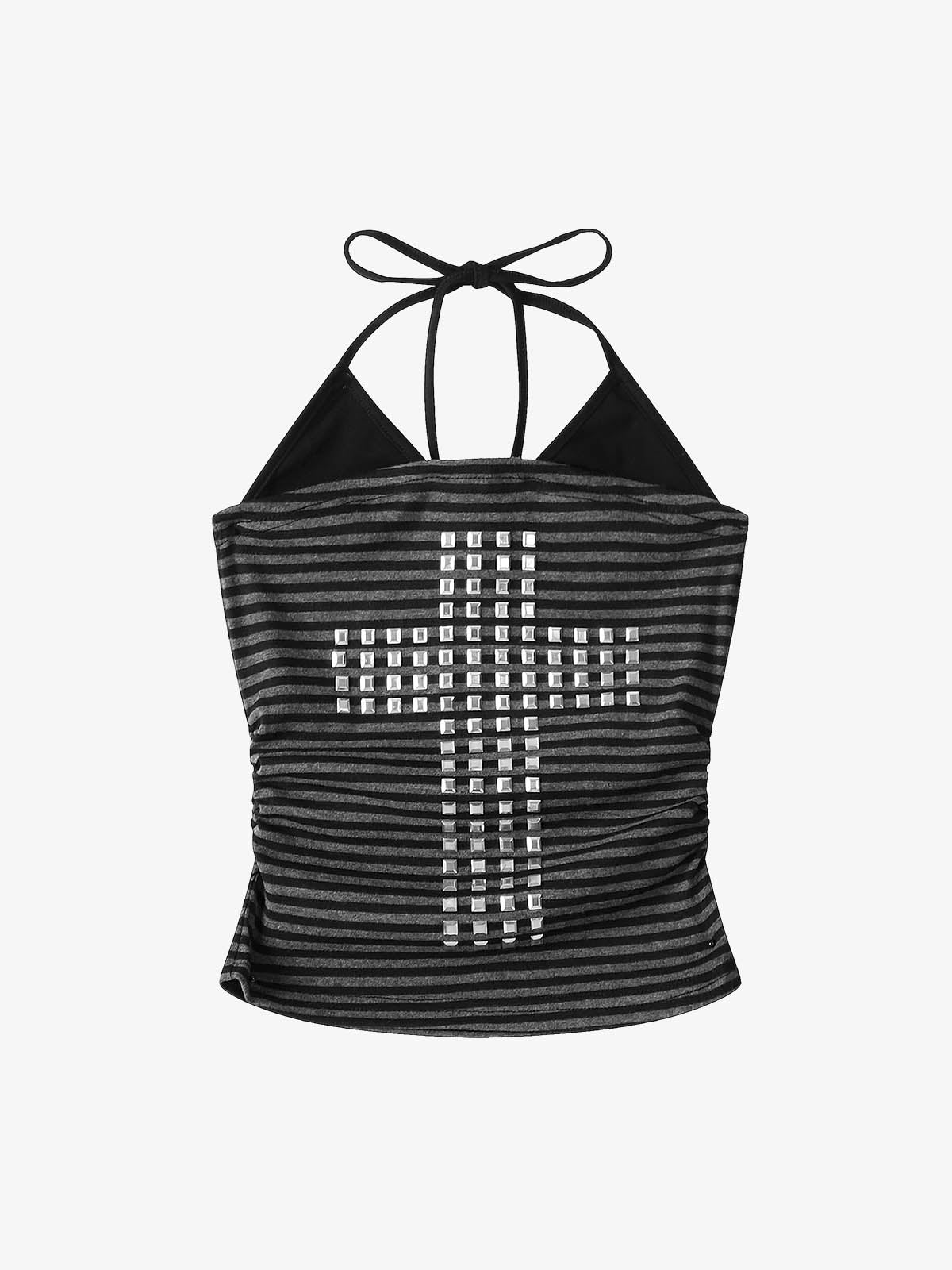 Striped Cross Rivet Detail Halter Cami Top