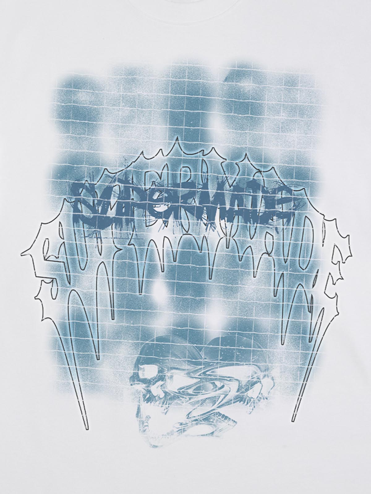 THE SUPERMADE Dark Grid Skull Graphic T-Shirt with Neon Drip Design 