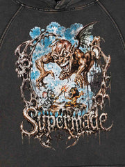 Sudadera corta con capucha y estampado de demonio
