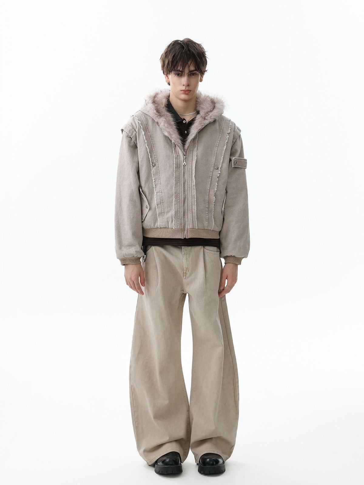 Retro Washed Fleece-lined Hooded Work Jacket 