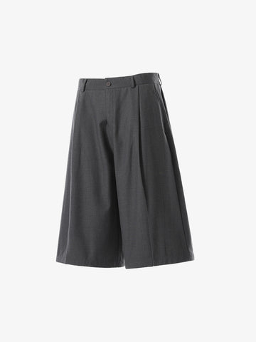 Tailored Wide-Leg Woven Pleated Shorts 