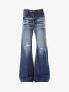 Hip-Hop Cut Distressed Washed Jeans 