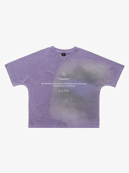300G Cotton Jade Pattern Dyed T-Shirt with Caution Print Oversized Streetwear Tee 