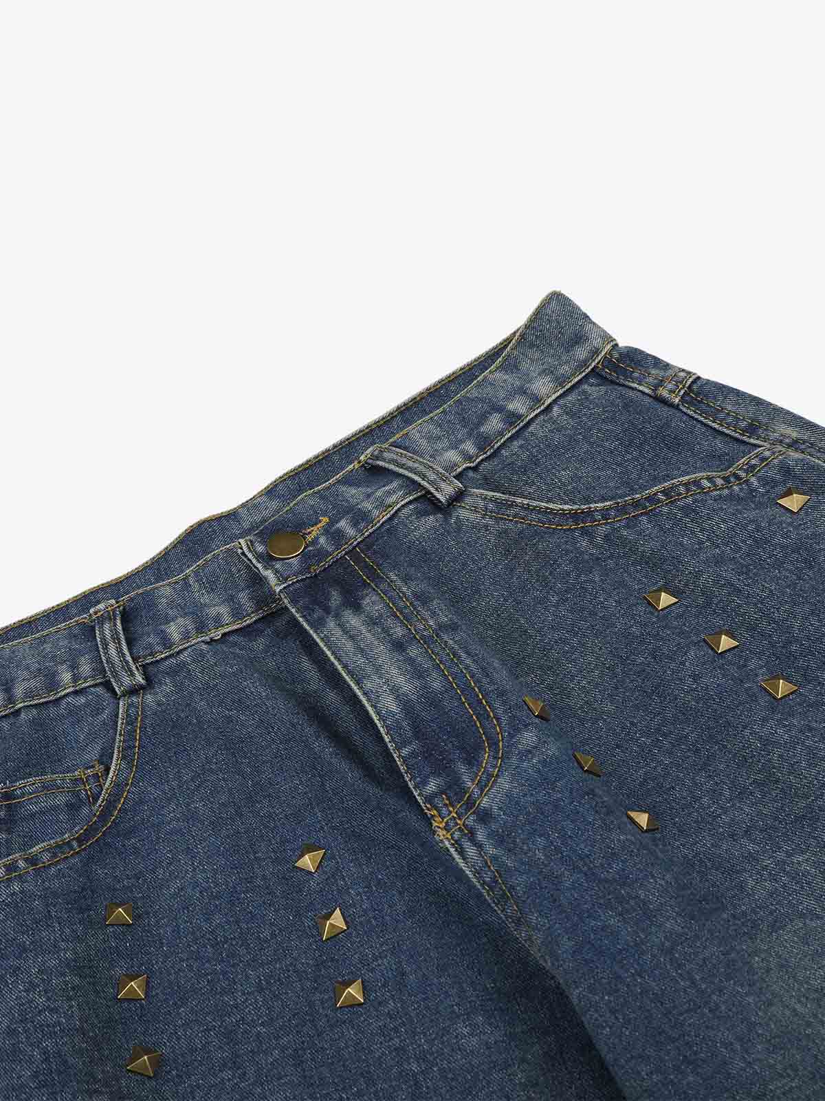 Studded Detail Furry Cuff Jeans