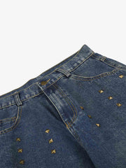 Studded Detail Furry Cuff Jeans